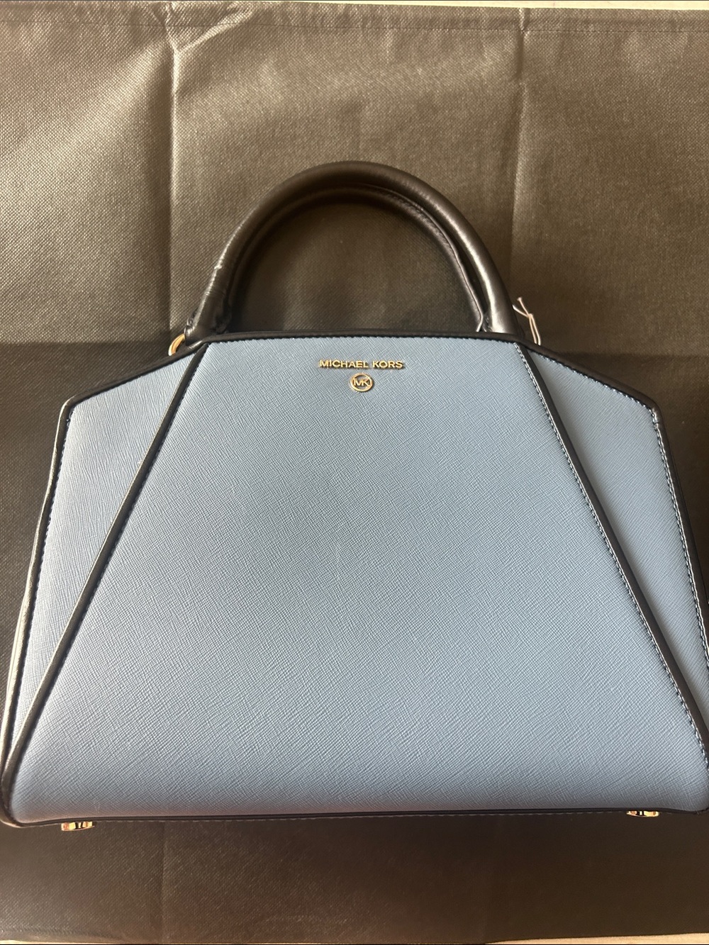 Michael Kors Light Blue Leather Satchel with Black Trim